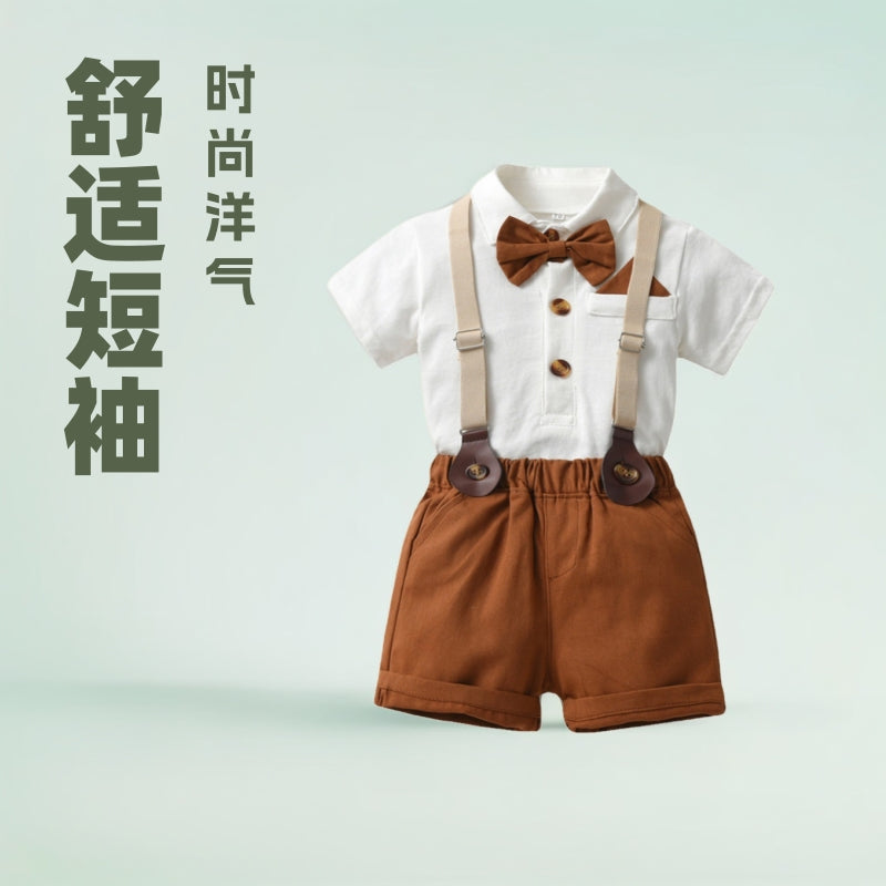 Boys' short-sleeve t-shirt and romper set - stylish, trendy, and cool summer outfit for little ones