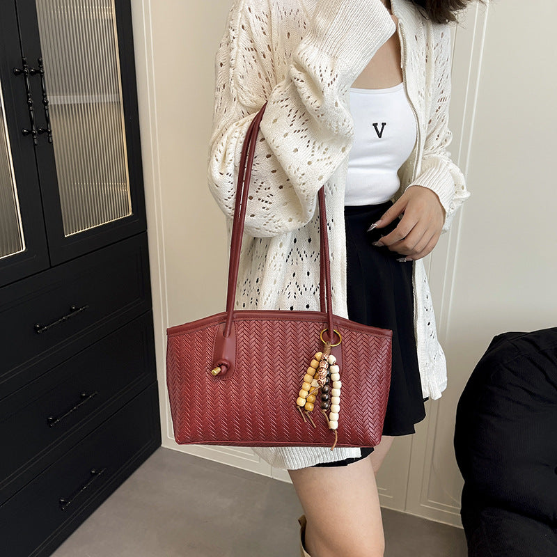 Woven commuter tote bag for women - new autumn 2025 collection: casual, minimalist, versatile shoulder bag/cosmetic bag