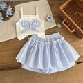 Baby clothing kids set children outfit white camisole + blue stripes