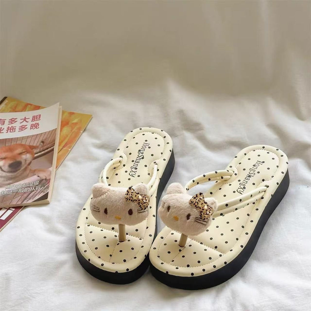 Kitten polka dot flip-flops outwear sandals new arrivalinsfashionthick sole flip-flops korean style home slippers for women