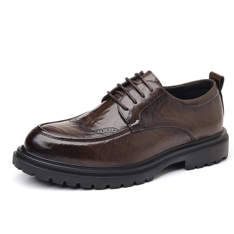 Genuine leather men's dress shoes - new business formal brogue style, british casual, black, for weddings and grooming