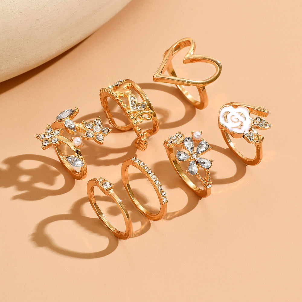 Wholesale floral heart women's ring set - european and american creative versatile hollow ring alloy ins sweet jewelry