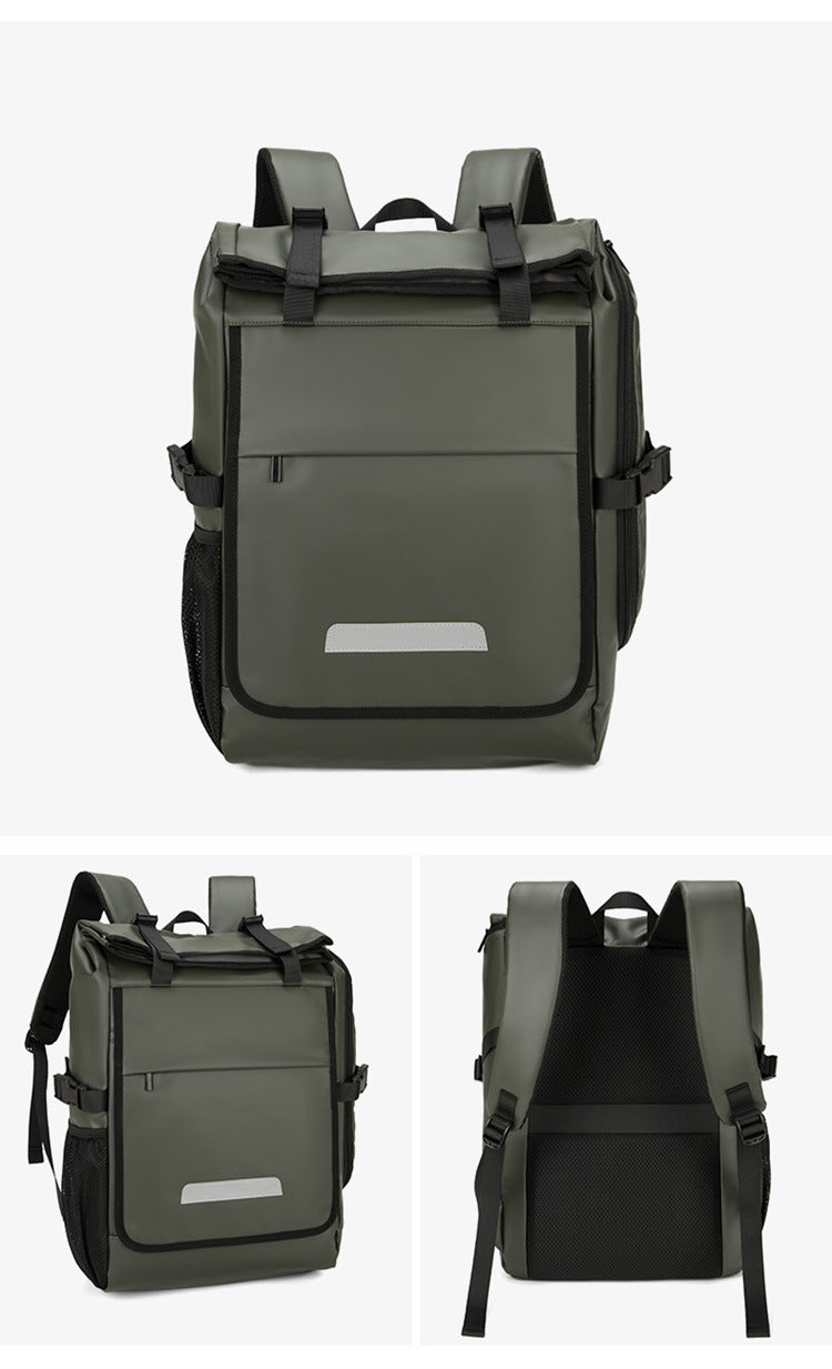 New leather film backpack, water-resistant and wear-resistant multi-compartment tooling, commuting travel computer backpack, student schoolbag
