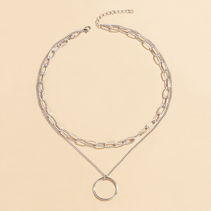 Wholesale women's necklace accessories - european & american style, autumn/winter sweater chains, unique silver-plated circle & chunky chain layering necklaces, choker necklaces