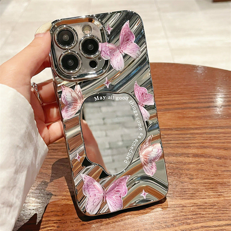 Wavy mirror iphone 16 case, cute beaver phone cover, apple 11 electroplated 14 tpu full coverage protective case