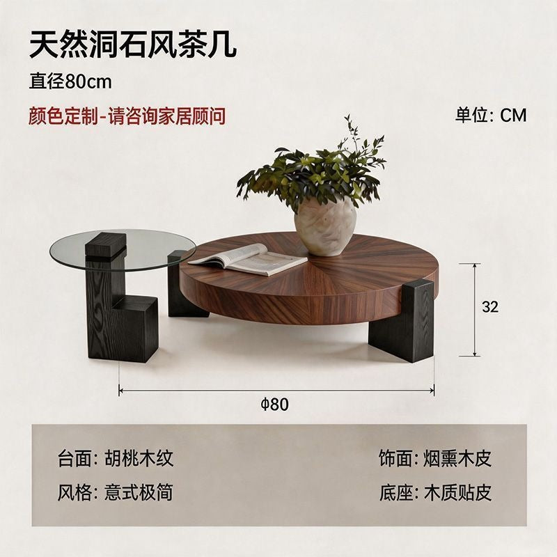 Living room coffee table italian normcoreclassychinoiserie style walnut grain side table small apartmentaccessible luxury round storage tea table