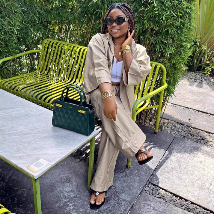 European and American fashion large-size women's clothing solid color casual suit cardigan shirt lace-up trousers African new two-piece set summer