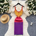 Korean chic summer new arrival: niche retro fashion color block camisole knit dress - women's vacation dress