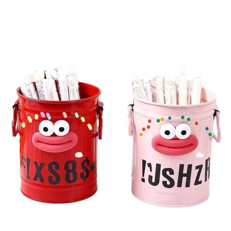 Personalized pen holder Student desktop office Large capacity Cute simple retro storage bucket ins High value cartoon