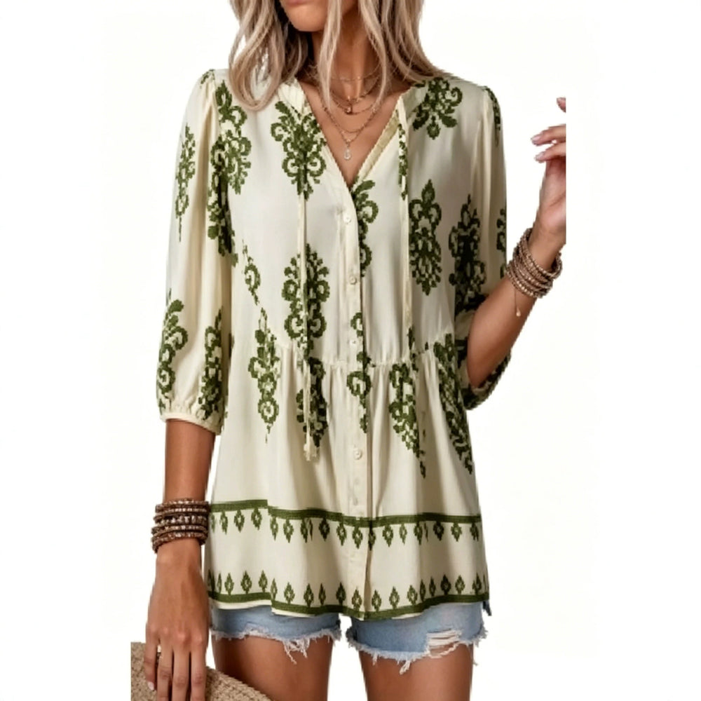 summer new arrival: pullover v-neck casual printed oversized top