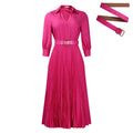 D522export women's clothing new arrival summer fashion lapel long sleeves high waist elegant pleated pure color africandress