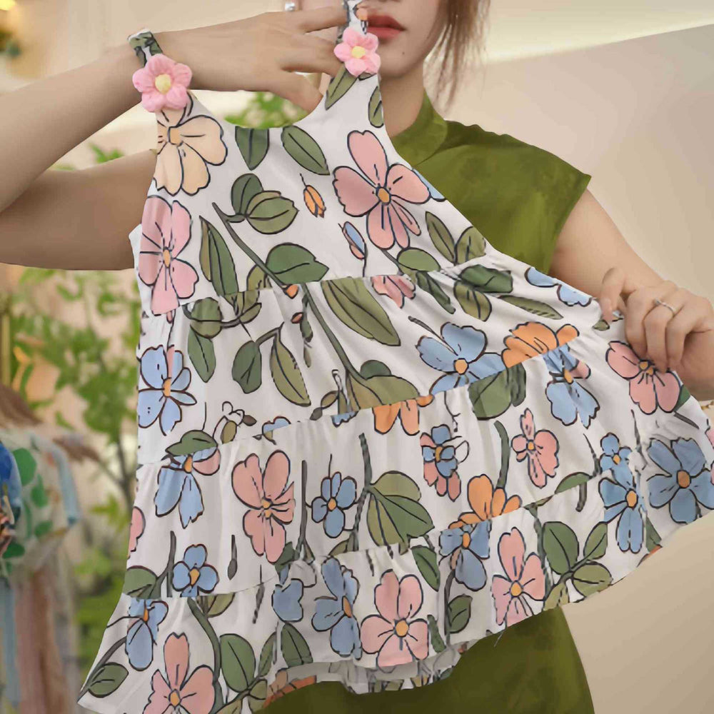 Kids' floral cartoon casual summer dress - soft & breathable, lightweight cotton-blend sundress for a fresh, stylish look