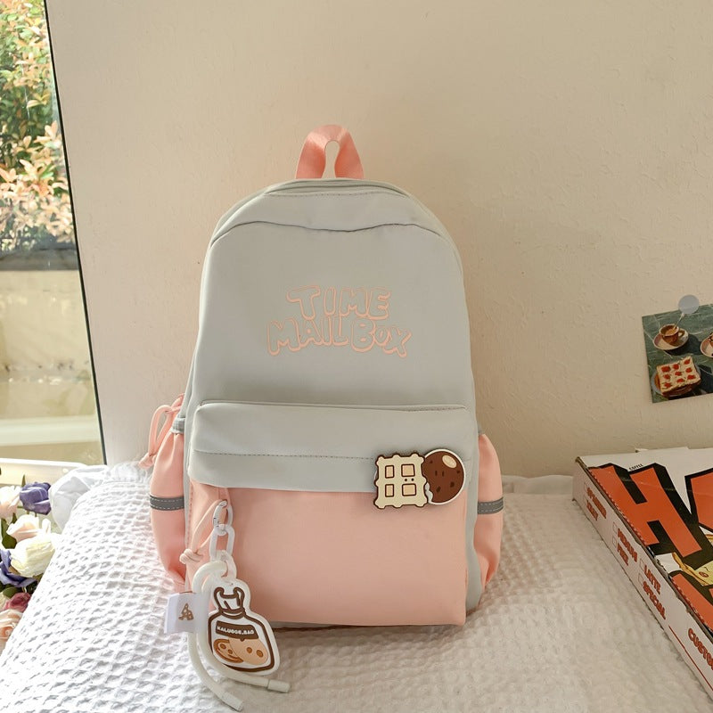 New Korean version contrasting color trend student schoolbag fashionable leisure commuting backpack large capacity versatile travel backpack