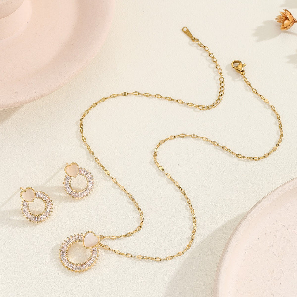 European and american style zircon necklace and earring set - high-end gemstone, light luxury, cross-border, round necklace, women's jewelry wholesale