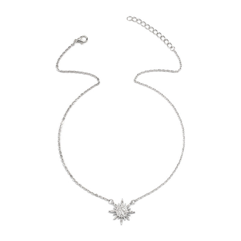Wholesale sun god necklace - cross-border gold radiance diamond pendant sun short choker sweater chain - direct from manufacturer