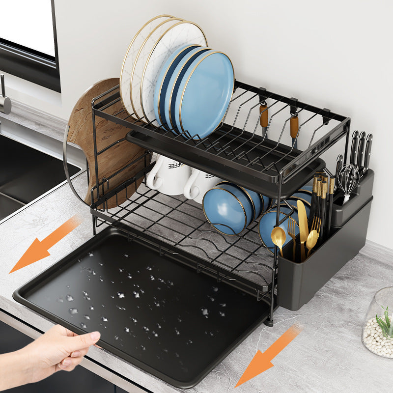 Kitchen Dish Shelf Countertop Cutlery Plate Drain Rack Basket Multifunctional Household Dish and Chopsticks Drain Storage Box