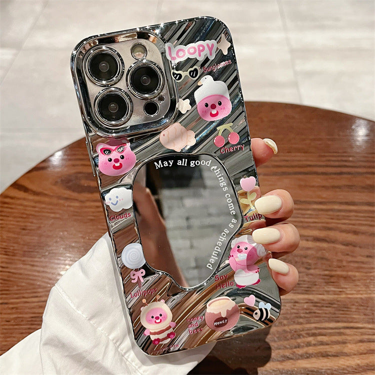 Wavy mirror iphone 16 case, cute beaver phone cover, apple 11 electroplated 14 tpu full coverage protective case