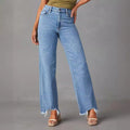 European and american distressed jeans for women - new  style loose wide leg streetwear washed denim pants