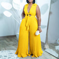Amazon european and american women's summer new fashion v-neck sleeveless turn-down collar printed loose wide-leg cross-border jumpsuit