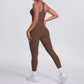 fashion brushed pure color tight racerbackflap pocket pants sports suit running fitness yoga clothes two-piece set
