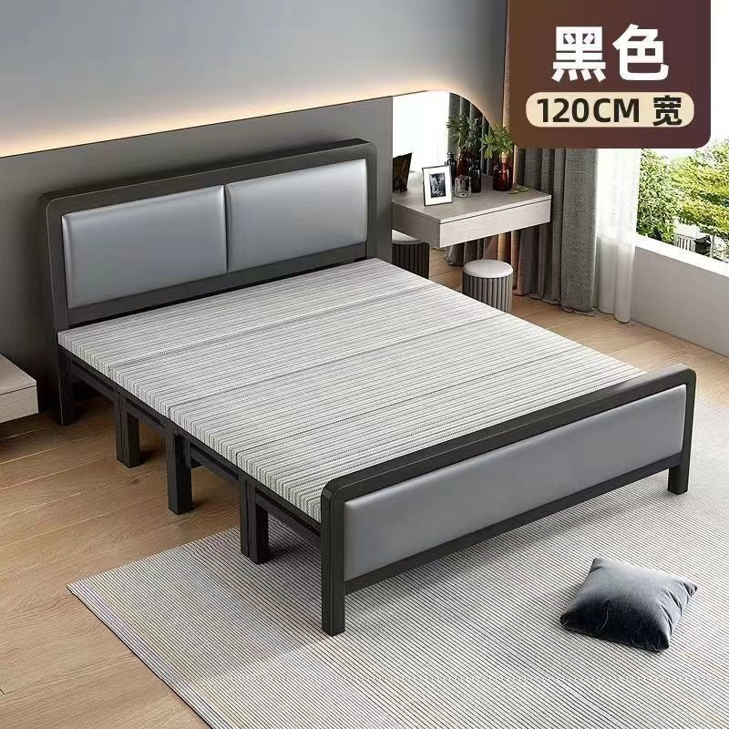 Four-fold foldable bed single bedfor homesimple office lunch break double rental house adult iron bed