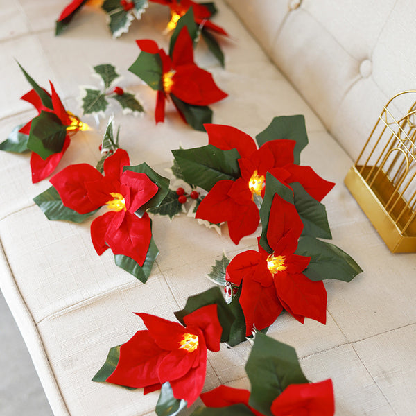 's new led Christmas lights string poinsettia simulation flower safflower red fruit decorative lights holiday lights