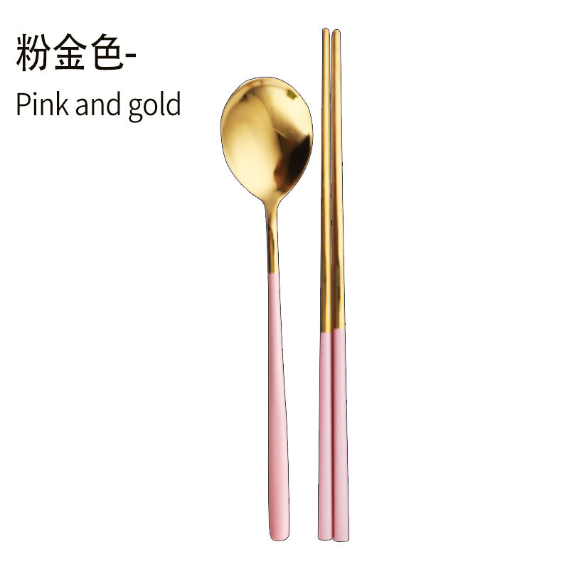 Daoqi 304 stainless steel portable tableware high value gift box spoon chopsticks two-piece set creative simple Korean tableware