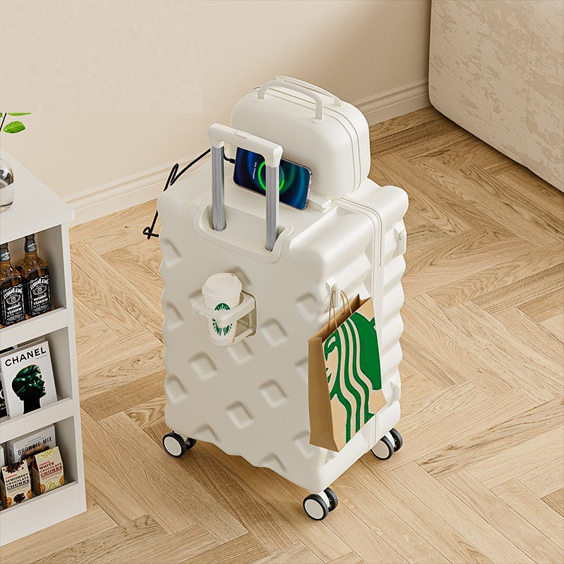 Large-capacity suitcase women's 2024 new high-value suitcase 20-inch boarding rod password leather case universal wheel