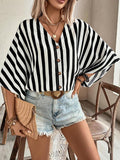 european and american cross-border  new autumn elegant v-neck loose short-sleeve printed solid color women's blouse