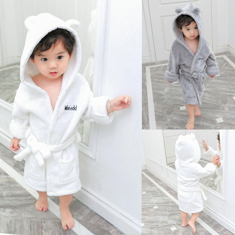 Kids bathrobe coral velvet spring & fallwinter children's bath towel baby boy pajamas boys and girls nightgown home clothes trendy