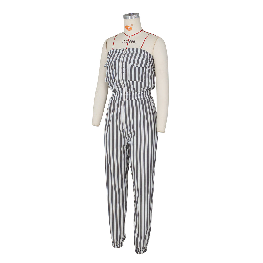 Amazon   hot selling  new european and american women's striped bandeau jumpsuit