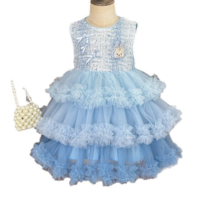 summer girls' princess dress - sweet cartoon rabbit gradient flared tutu dress - wholesale