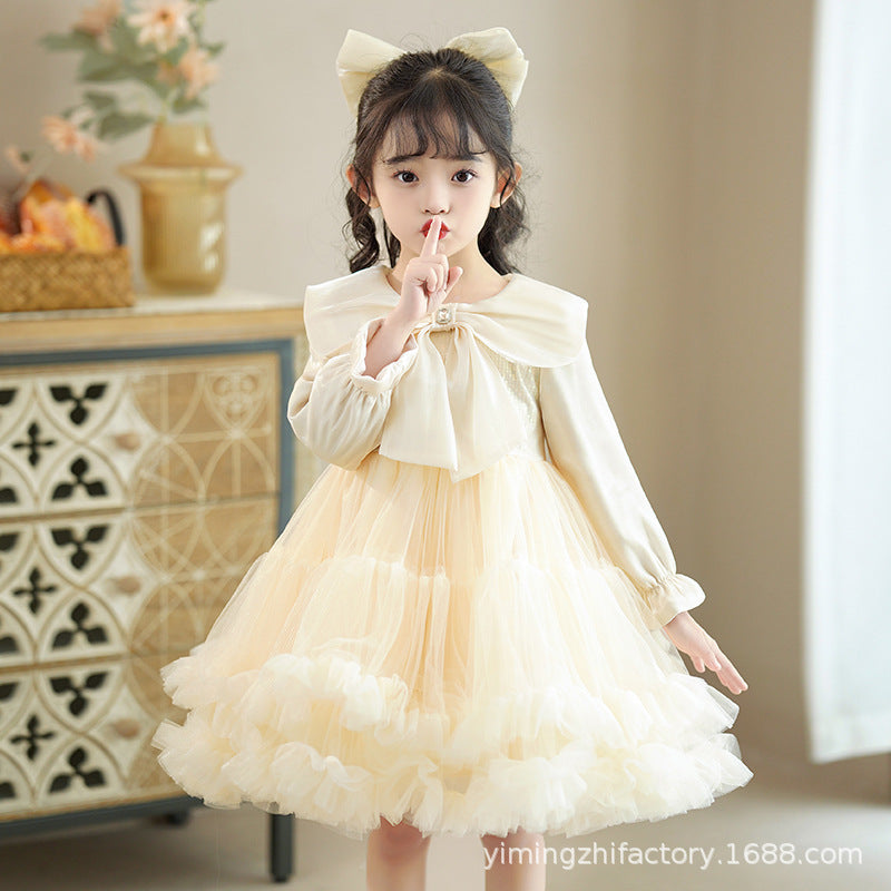 Girls' spring and autumn tutu dress - children's mesh dress - little girl's princess dress - long sleeve - ages 3-12