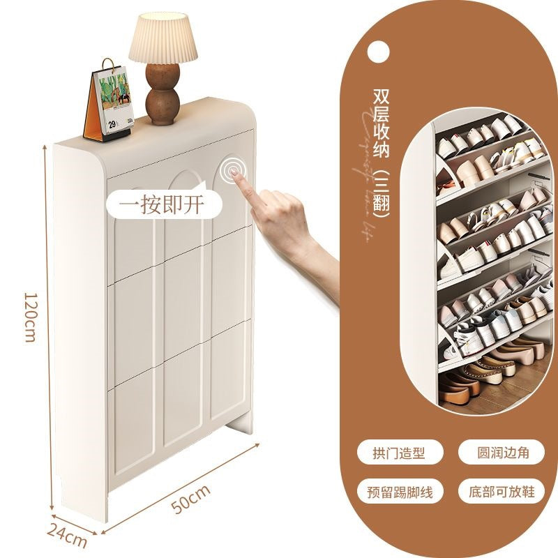 Cream style tipping shoe cabinet for home door entrance door entrance cabinet all-in-one space-saving ultra-thin multi-layer storage shoe rack