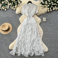 French romantic red polka dot a-line dress - women's summer irregular high-waisted slimming elegant maxi dress