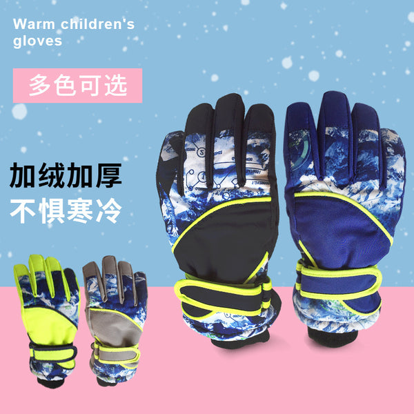 Strictly selected children's five-finger ski gloves, winter 5-8 years old velvet riding gloves, thermal gloves for boys and girls