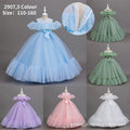 girls' off-the-shoulder lace patchwork long mesh princess dress - ready stock wholesale flower girl dress