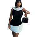 European and american women's clothing  spring new sweet and fresh turtleneck high-waisted slimming patchwork bodycon mini dress