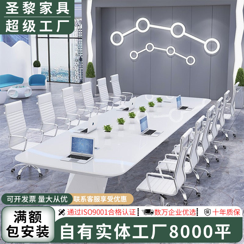 Saint li white lacquer conference table - long table, minimalist modern style, large conference room table and chair set, rectangular office desk