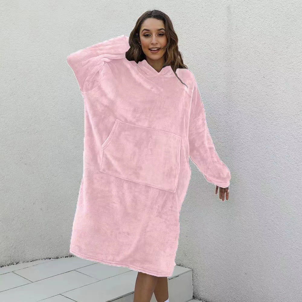 Thickened nightgown fleece lazy pullover tv blanket flannel pajamas hooded long120cm150cm