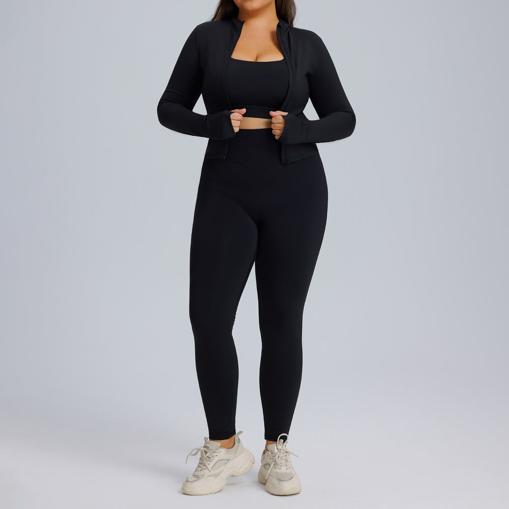 European and american plus size long sleeve yoga outfit set - women's high elasticity quick-dry activewear three-piece set - new autumn/winter fitness apparel