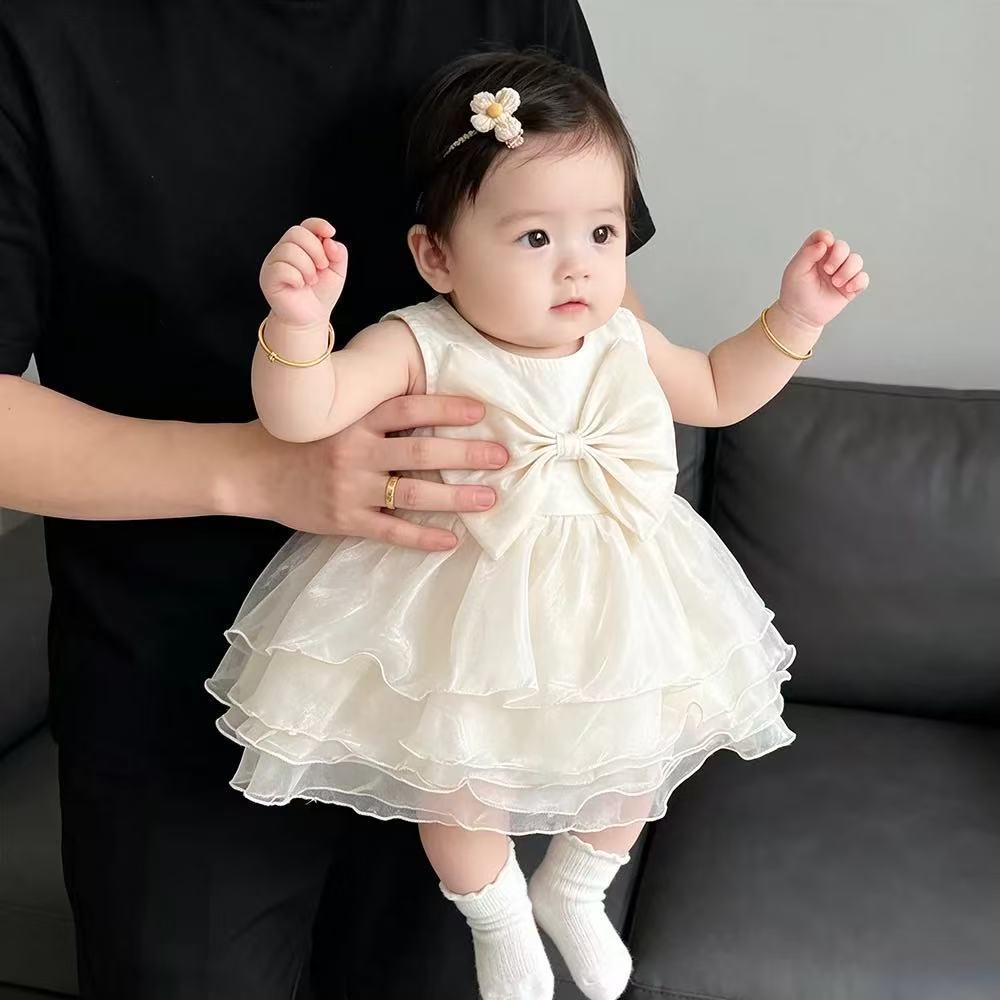 Summer korean style fashionable 100-day celebration princess romper outfit, baby spring clothes, chic mesh bodysuit dress for baby girls