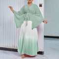 Q120 new  fashion pleated minimalist solid color top and gradient flared skirt two-piece set