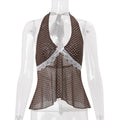 Amazon women's clothing  summer new fashion hot girl retro polka dot chiffon see-through halter top