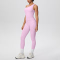 Sexy one-shoulder activewear set: high-waisted, figure-hugging leggings with pockets - perfect for outdoor leisure, running, fitness, and yoga