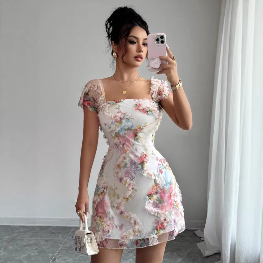 european and american cross-border 3d floral sexy elegant dress