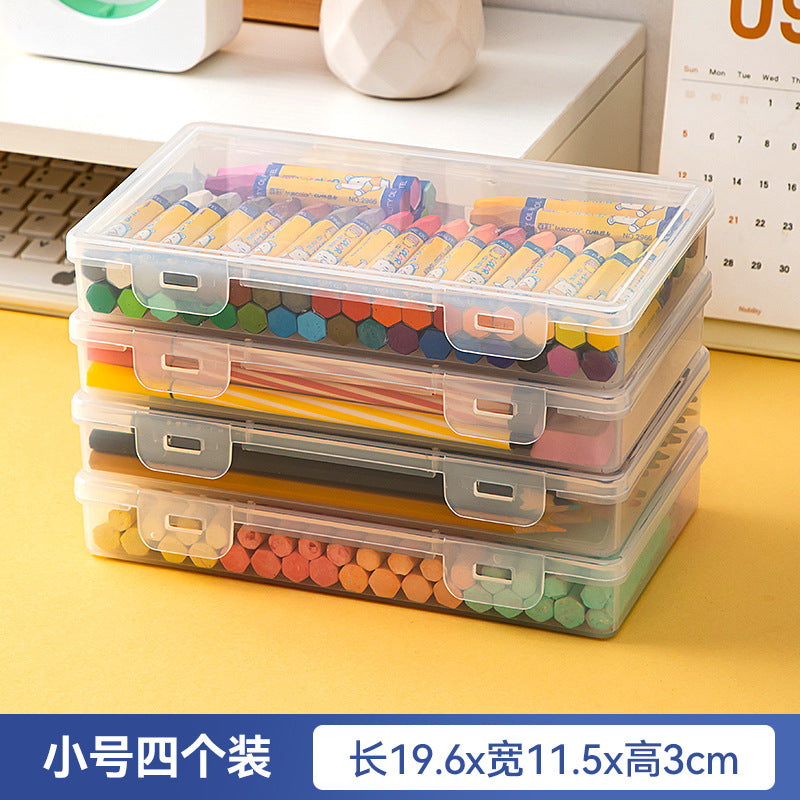 Plastic desktop drawer stationery storage box with lid pencil case can be stacked transparent document book marker storage box