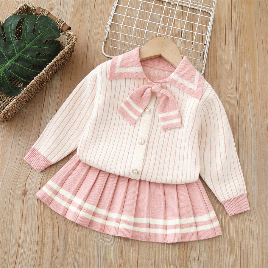 autumn new arrivals: girls' cardigan sweater set - preppy two-piece outfit