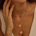 European and american titanium steel small flower ocean style shell starfish pearl necklace furnace vacuum electroplating 18k gold color retention