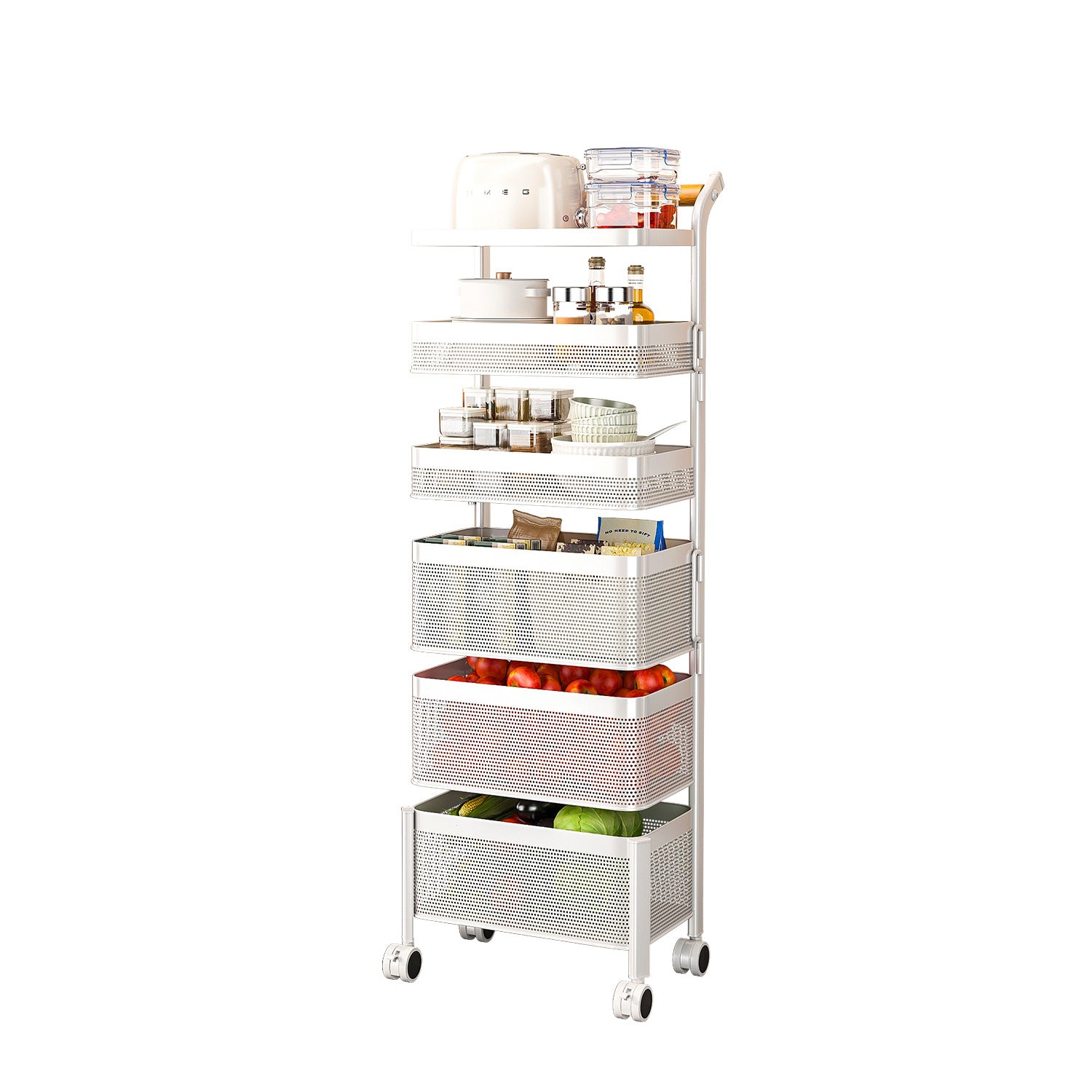 Strictly selected items, rotating floor rack, kitchen, living room, snack trolley, vegetable basket, mobile storage rack